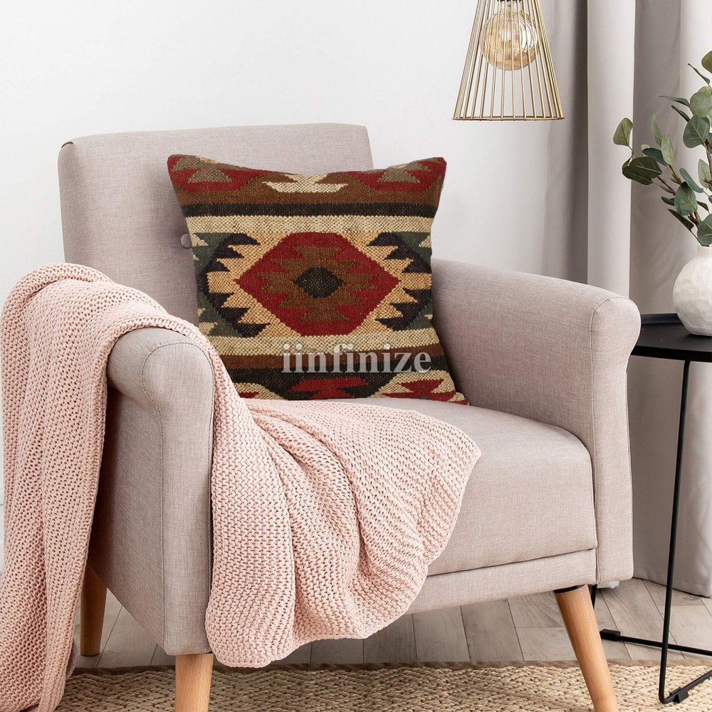 iinfinize Handwoven Cushion Case Turkish Square Pillowcase Bohemian Wool Jute Cushion Cover 18x18 Inch Sofa Sham Pillow Cover (1)