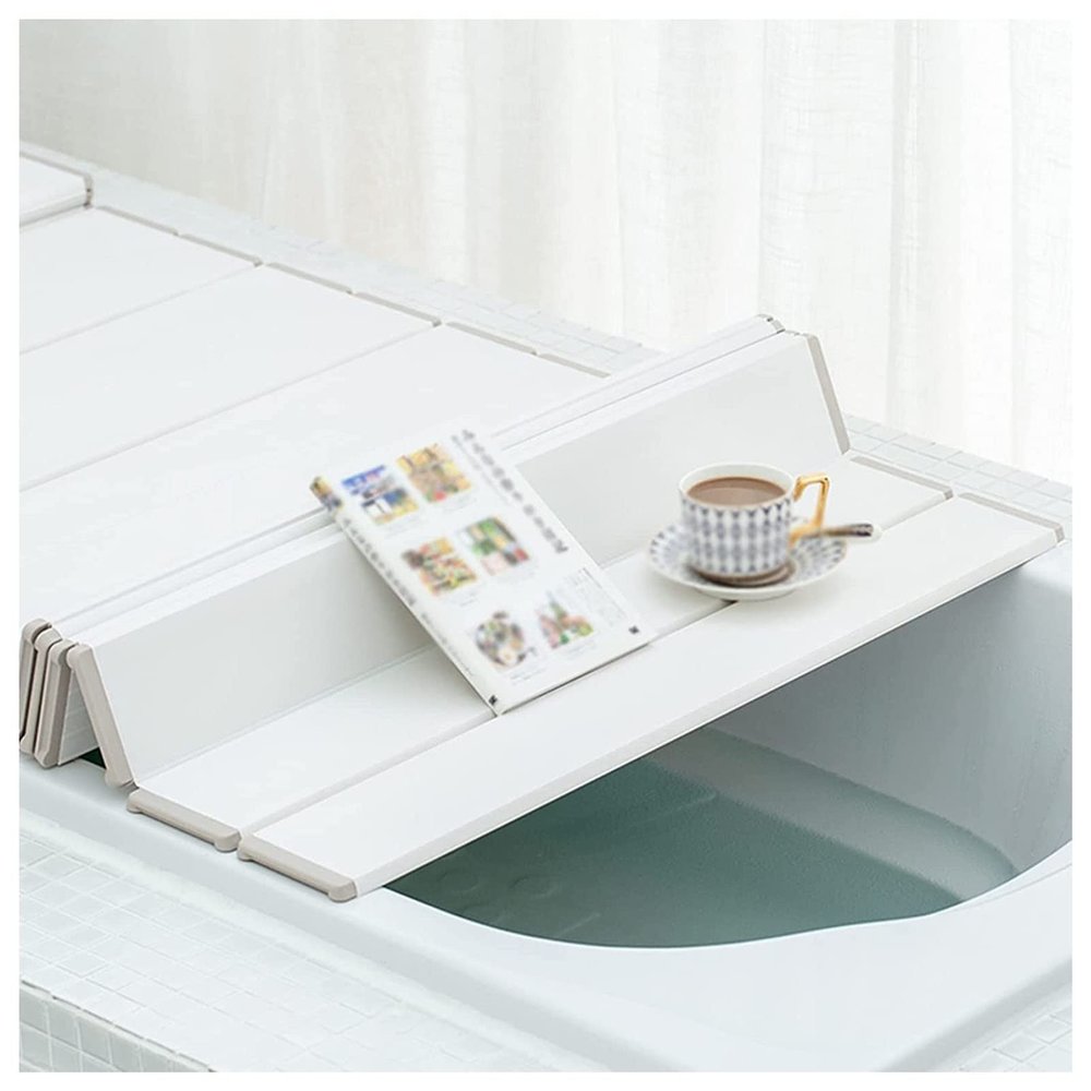 Bathtub Tray Folding Polypropylene Bathtub Cover, Multifunction Dustproof Bathtub Tray Shutter Bath Lid, 1cm Thickness Insulation Board for Bathroom SPA,Milk Bath Multifunctional (Color : White, Siz