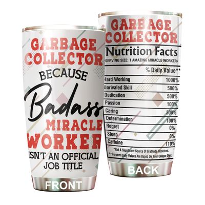 MEDROC Miracle Worker Nutrition Facts Garbage Collector Tumbler Stainless Steel 20oz, Funny Gifts Bulks For Office Women Men Work Friend Coworker, Driking Coffee Cup For Birthday Christmas