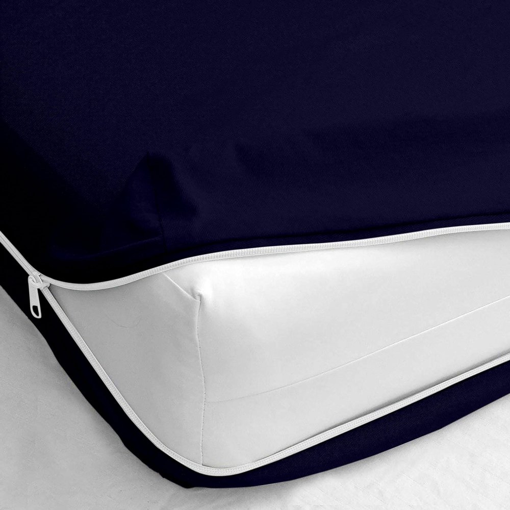 RMS BEDDING Zipper Fitted Sheet Made of 100% Egyptian Cotton Fabric Super Soft- Full Size Upto 12 Inch Deep Pocket- Navy Blue Color