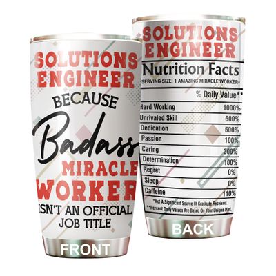 MEDROC Miracle Worker Nutrition Facts Solutions Engineer Tumbler Stainless Steel 20oz, Funny Gifts Bulks For Office Women Men Work Friend Coworker, Driking Coffee Cup For Birthday Christmas