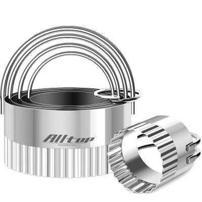 ALLTOP 5 Piece Round Biscuit Cutters with Handle, Stainless Steel Circle Cookie Cutter with Fluted Edge, Professional Baking Essential Tool for Pastry,Scone,Donut