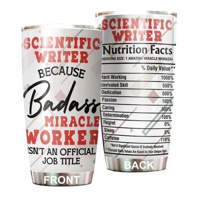 MEDROC Miracle Worker Nutrition Facts Scientific Writer Tumbler Stainless Steel 20oz, Funny Gifts Bulks For Office Women Men Work Friend Coworker, Driking Coffee Cup For Birthday Christmas
