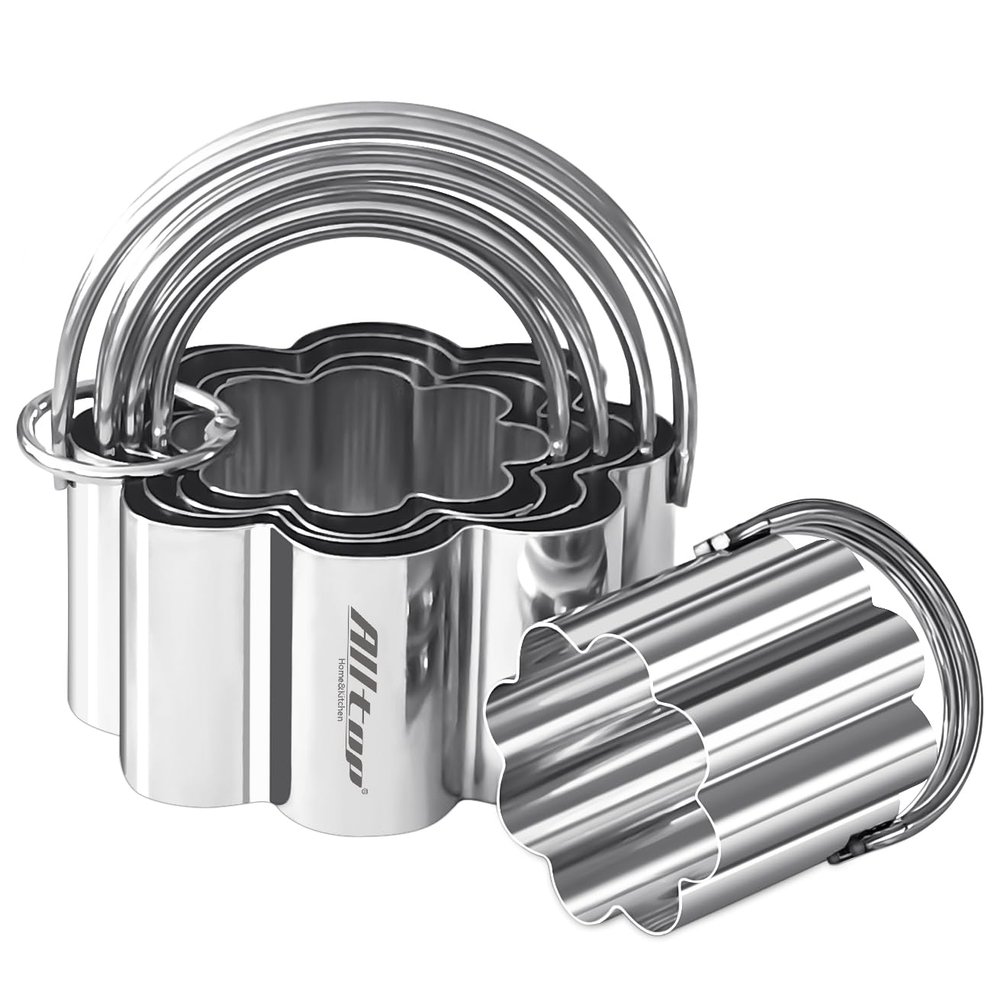 ALLTOP Scalloped Biscuit Cutters with Handle, Stainless Steel Cookie Cutter, Professional Baking Essential Tool for Pastry, Scone, Donut-Flower Shaped