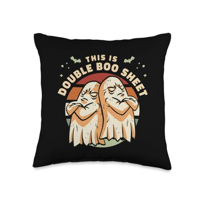 Halloween Boo Sheet Ghost Costume Halloween Ghost Costume This is Double Boo Sheet Throw Pillow, 16x16, Multicolor