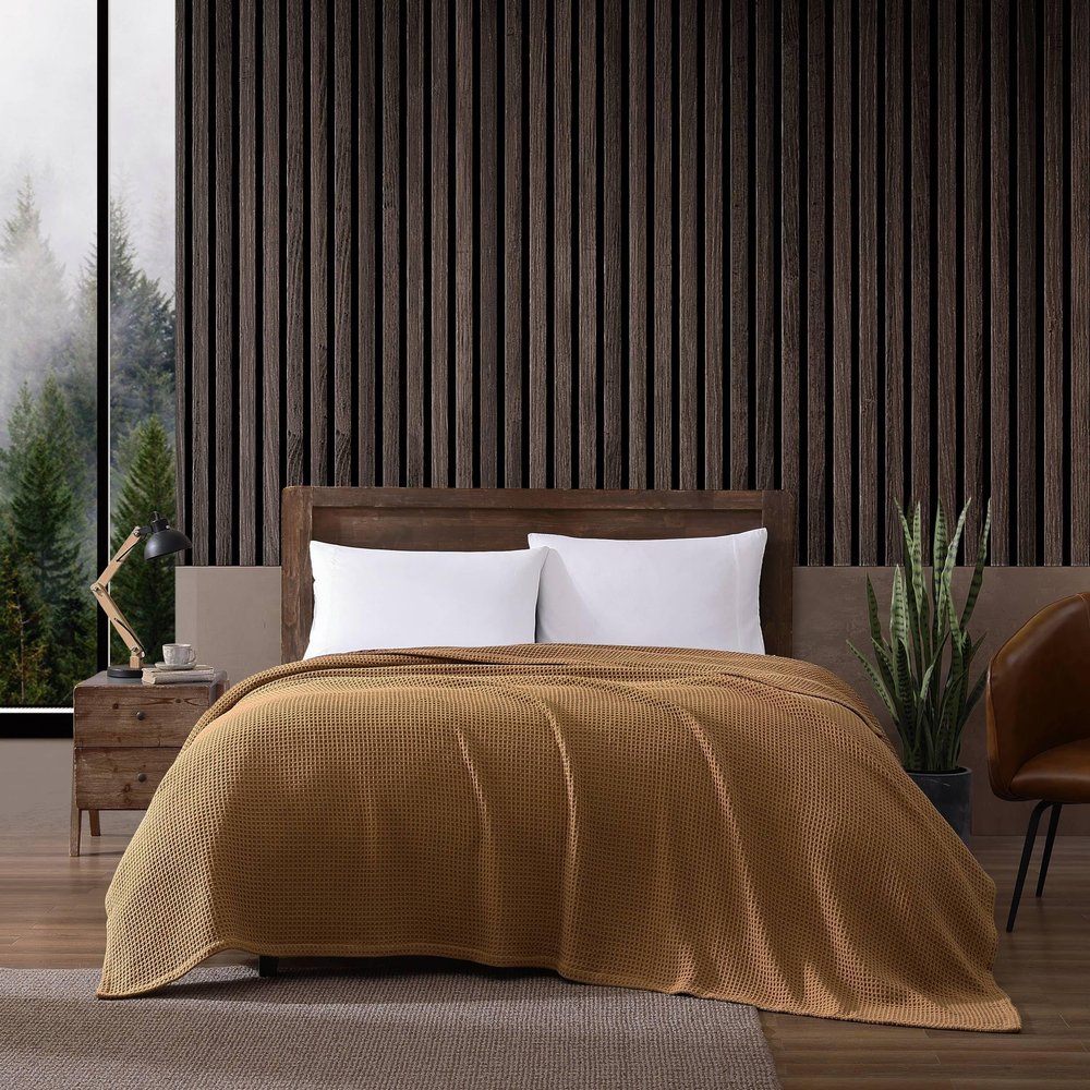 Eddie Bauer - King Size Blanket, 100% Soft Cotton Bedding with Waffle Weave Texture, 400 GSM, Throw Blanket for Couch or Bed (Brown)