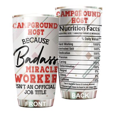 MEDROC Miracle Worker Nutrition Facts Campground Host Tumbler Stainless Steel 20oz, Funny Gifts Bulks For Office Women Men Work Friend Coworker, Driking Coffee Cup For Birthday Christmas