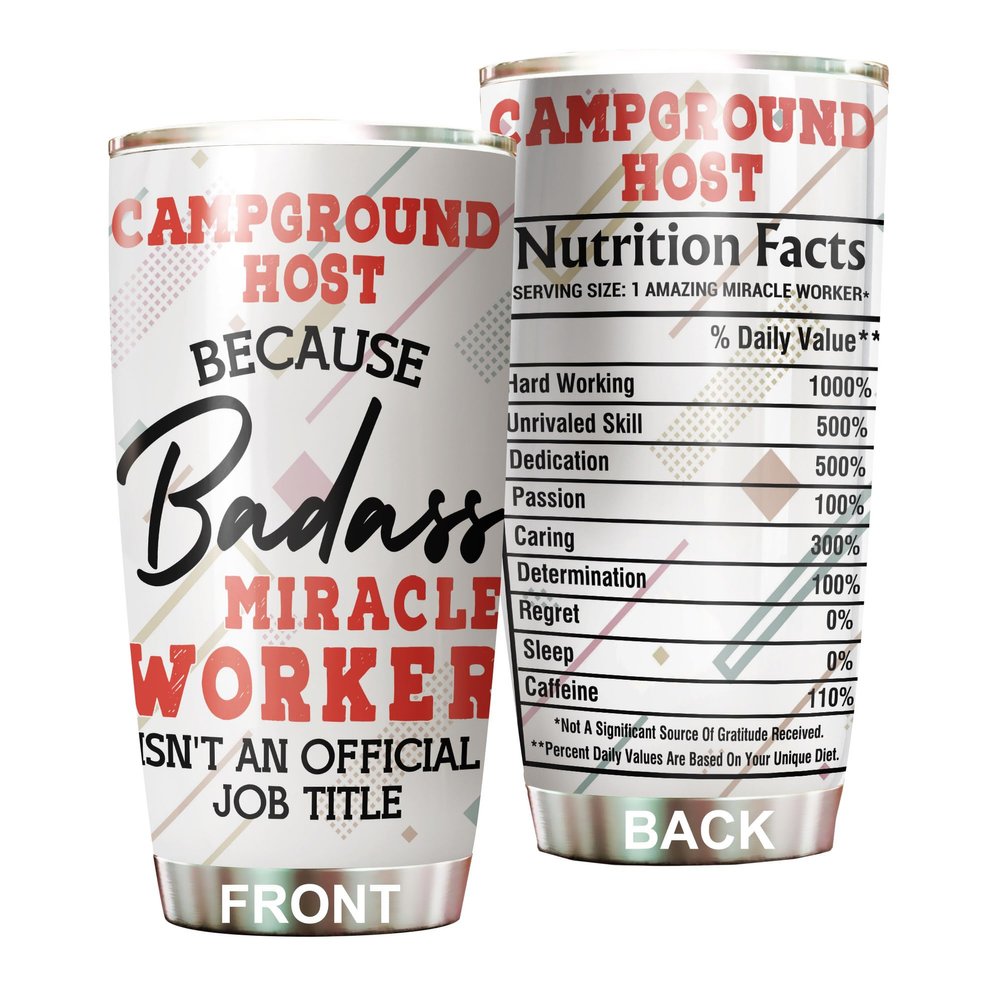 MEDROC Miracle Worker Nutrition Facts Campground Host Tumbler Stainless Steel 20oz, Funny Gifts Bulks For Office Women Men Work Friend Coworker, Driking Coffee Cup For Birthday Christmas
