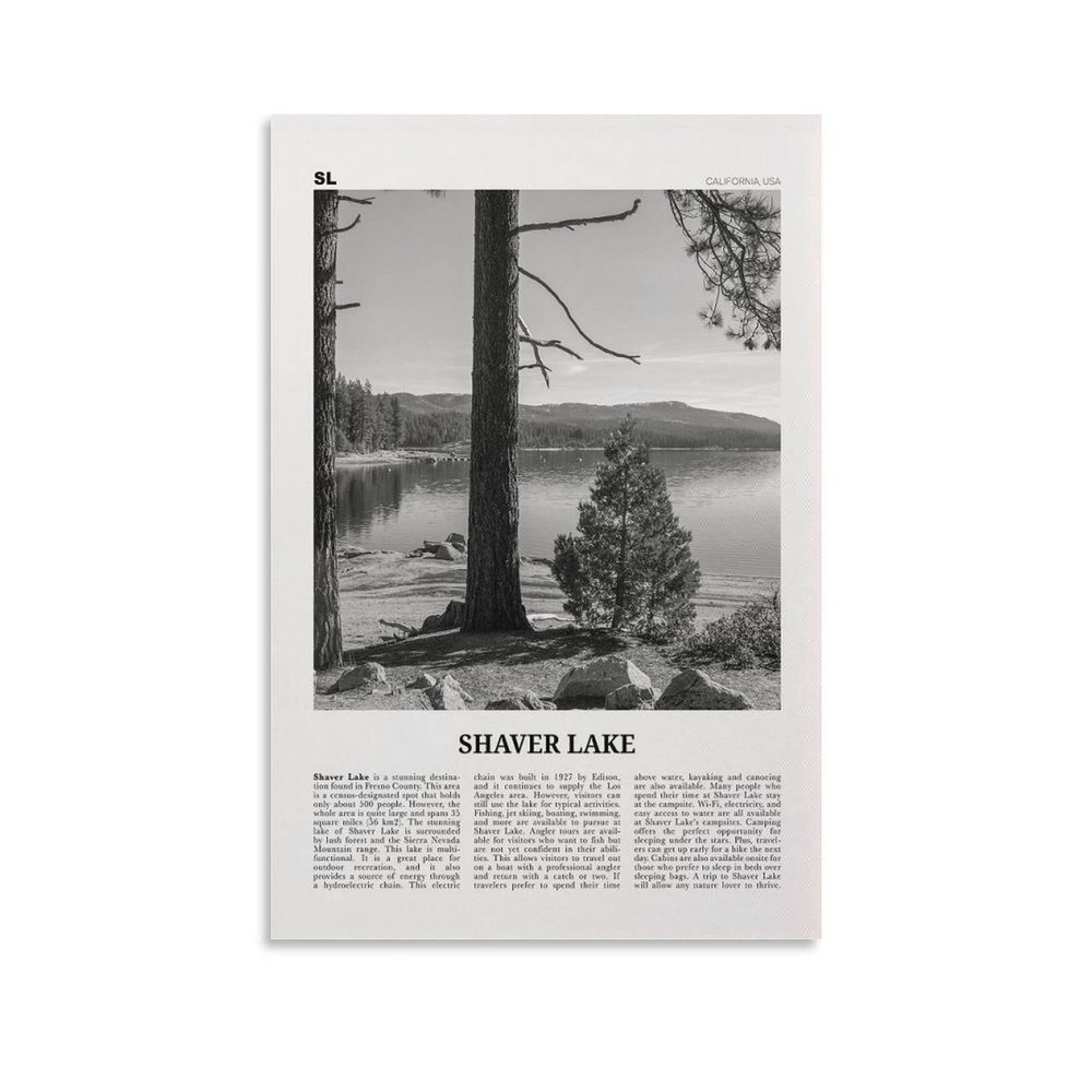 Shaver Lake Print Black And White, Shaver Lake Wall Art, Shaver Lake Poster, Shaver Lake Photo, Shav Canvas Art Poster And Wall Art Picture Print Modern Family Bedroom Decor Posters 12x18inch(30x45cm)