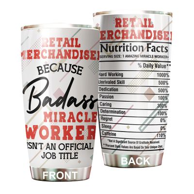 MEDROC Miracle Worker Nutrition Facts Retail Merchandiser Tumbler Stainless Steel 20oz, Funny Gifts Bulks For Office Women Men Work Friend Coworker, Driking Coffee Cup For Birthday Christmas