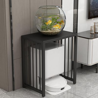 Yqyc Storage Rack Above The Sweeping Robot, End Table Modern Sofa Table, Metal Nightstand, for Living Room, Bedroom, Bathroom, Balcony (Color : Black, Size : 40x40x70cm)