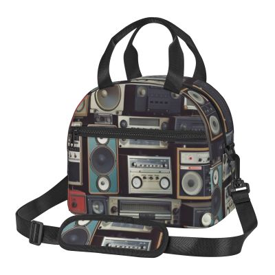 AdaNti Vintage Wall of Radio Boombox print Lunch Bag Reusable Insulated Lunch Boxes Cooler Tote Bags For Work Office Picnic Travel