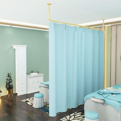 Wall Divider for Room Separation Hanging, 2 2.3 M Curtain Rod with Curtain/ Beauty Salon Partitions Set of 1, Privacy Screen Temporary Panels for Changing Room Bedroom ( Color : Gold Rod+Blue Curtain