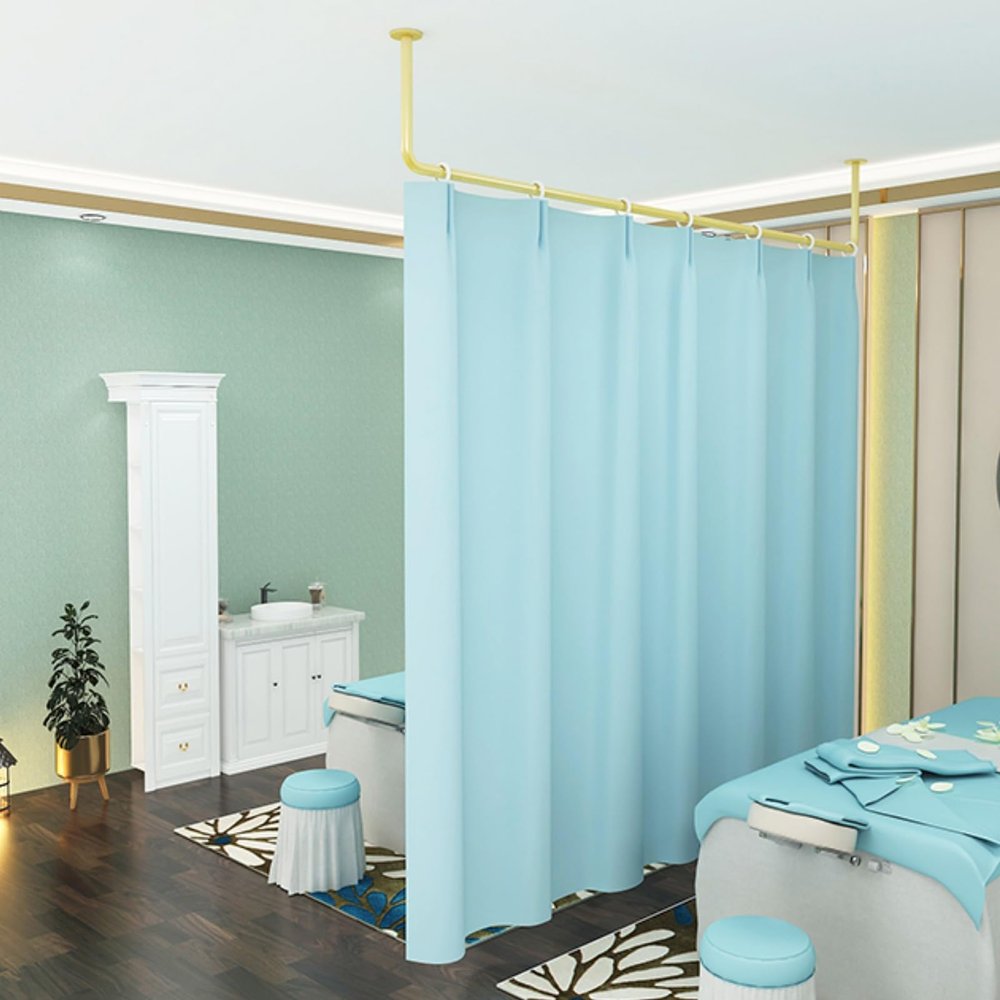 Wall Divider for Room Separation Hanging, 2 2.3 M Curtain Rod with Curtain/ Beauty Salon Partitions Set of 1, Privacy Screen Temporary Panels for Changing Room Bedroom ( Color : Gold Rod+Blue Curtain