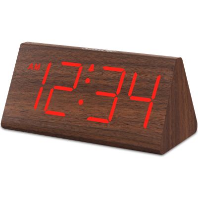 DreamSky Wooden Digital Alarm Clocks for Bedrooms - Electric Desk Clock with Large Numbers, USB Port, Loud Alarm for Heavy Sleepers, Adjustable Volume, Dimmer, Snooze, DST, Wood Dcor, Adapter Powered