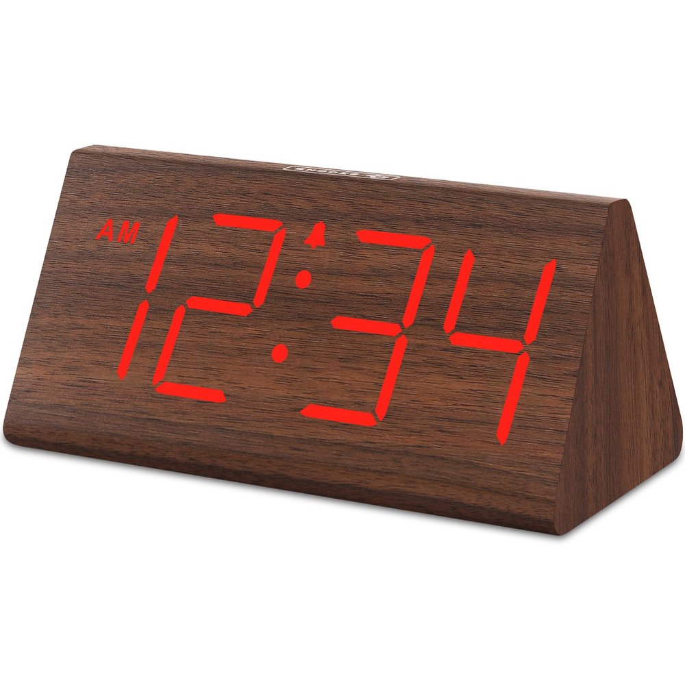 DreamSky Wooden Digital Alarm Clocks for Bedrooms - Electric Desk Clock with Large Numbers, USB Port, Loud Alarm for Heavy Sleepers, Adjustable Volume, Dimmer, Snooze, DST, Wood Dcor, Adapter Powered