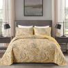 DJY Yellow Paisley Quilt Set Queen Size Boho Quilt Bedspread Set 3 Pieces, Soft Lightweight Paisley Floral Pattern Coverlet Bedding Set for All Season, 96''x90'' view 1