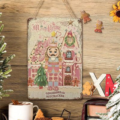 Vintage Christmas Decor Nutcracker Gingerbread Decor, Christmas Pictures Wall Pink 8x12 Inch Signs Wall art Party Decorations For Holiday Party Room