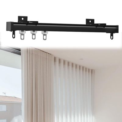 Aluminum Ceiling Curtain Track, Curtain Rail With Mute Rollers, Shower Curtains Room Divider, For Bedroom Living Room WindowsStraight Curtain TrackRV Curtain Track ( Color : Black (Side Mount) , Siz
