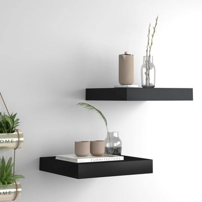DYRJDJWIDHW Floating Wall Shelves 2 pcs Bookshelf for Bedroom,Shelves,Wood Bookcase,Suitable for Bedroom, Office, Living Room, Study,Black 9.1"x9.3"x1.5" MDF