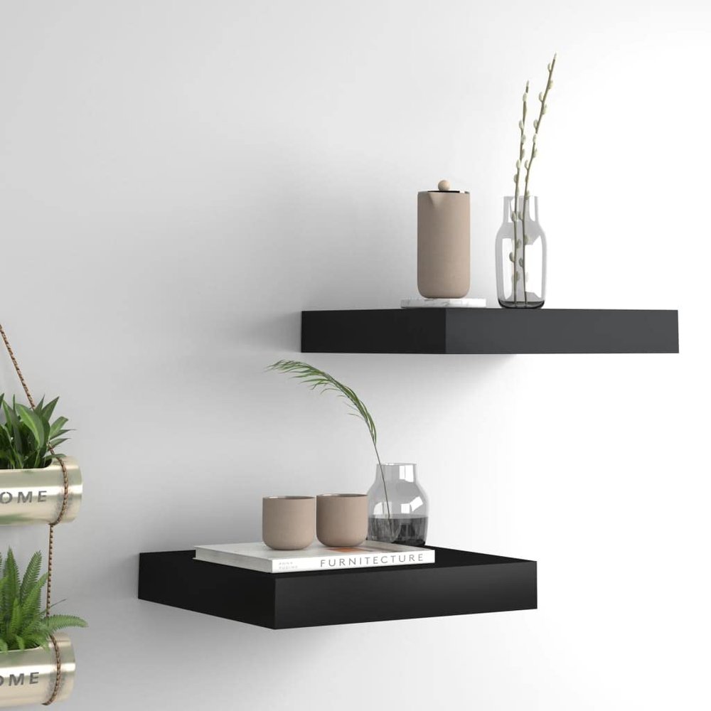 DYRJDJWIDHW Floating Wall Shelves 2 pcs Bookshelf for Bedroom,Shelves,Wood Bookcase,Suitable for Bedroom, Office, Living Room, Study,Black 9.1"x9.3"x1.5" MDF