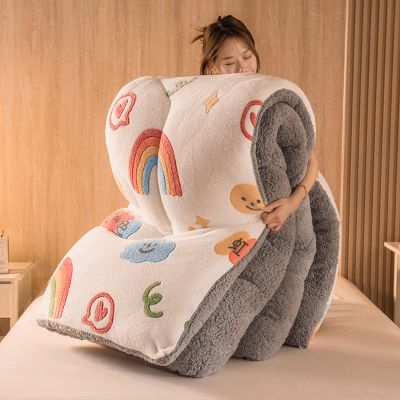 AOPPLSOT Thickened Winter Lamb Quilt, Super Soft Fluffy Comforter, Double Sided Velvet Quilted Fleece Blanket for Bed,White,150 * 200cm 3kg