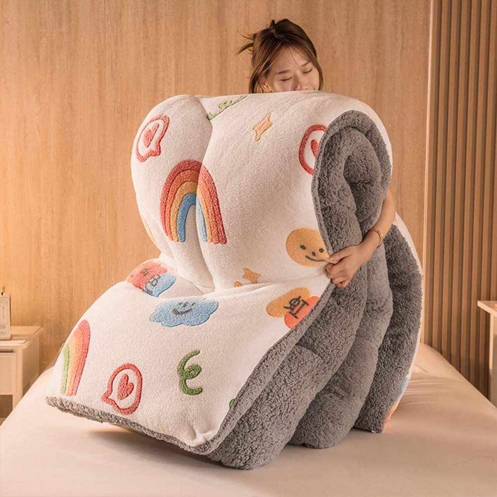 AOPPLSOT Thickened Winter Lamb Quilt, Super Soft Fluffy Comforter, Double Sided Velvet Quilted Fleece Blanket for Bed,White,150 * 200cm 3kg