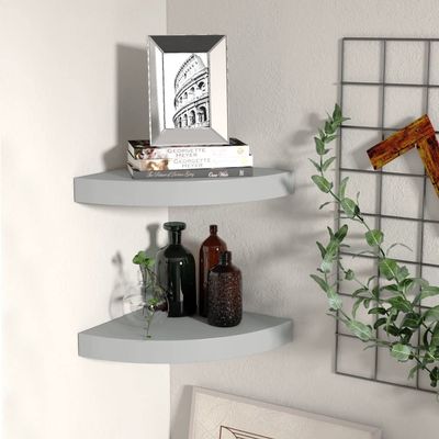 DYRJDJWIDHW Floating Corner Shelves 2 pcs Bookshelf for Bedroom,Shelves,Wood Bookcase,Suitable for Bedroom, Office, Living Room, Study,Gray 9.8"x9.8"x1.5" MDF