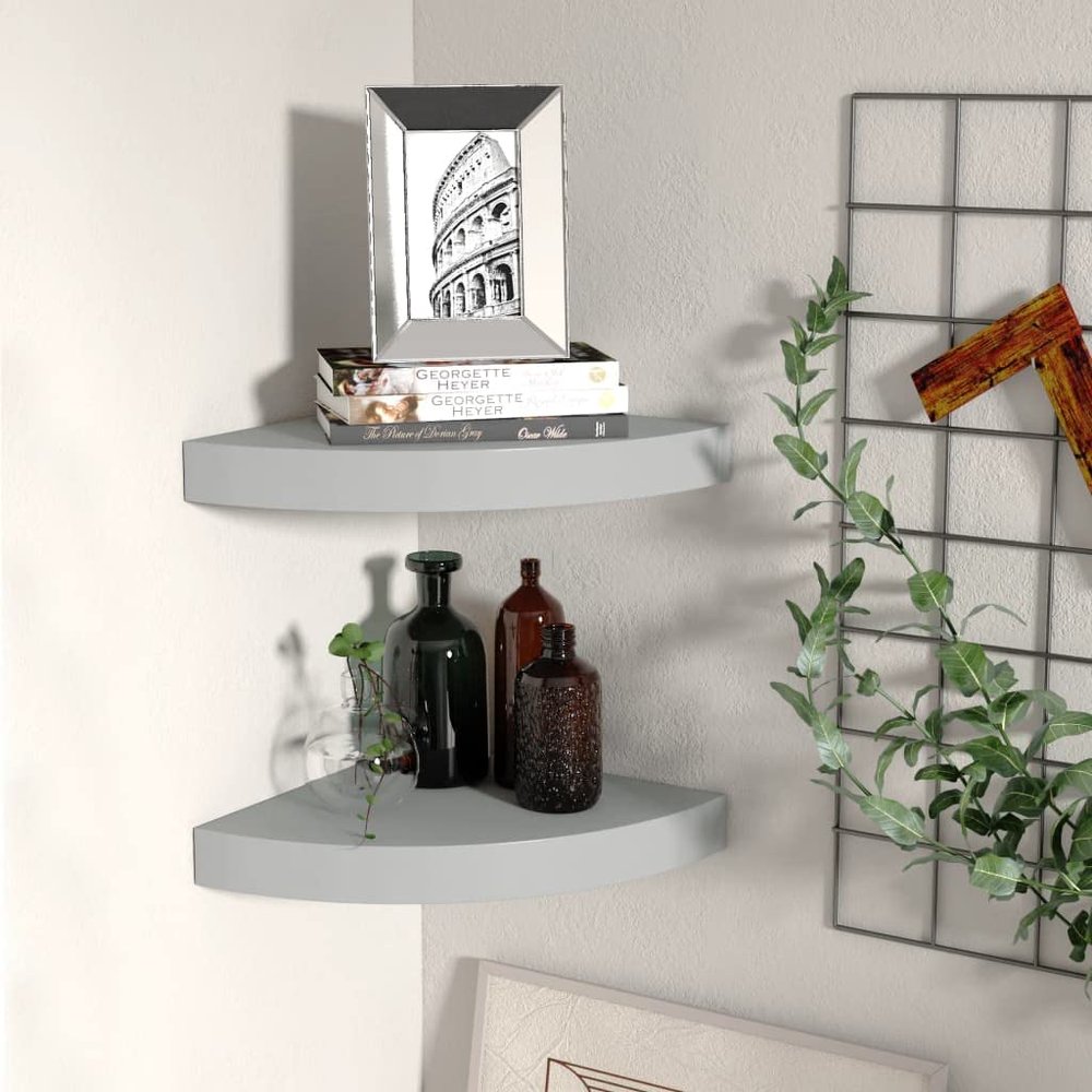 DYRJDJWIDHW Floating Corner Shelves 2 pcs Bookshelf for Bedroom,Shelves,Wood Bookcase,Suitable for Bedroom, Office, Living Room, Study,Gray 9.8"x9.8"x1.5" MDF