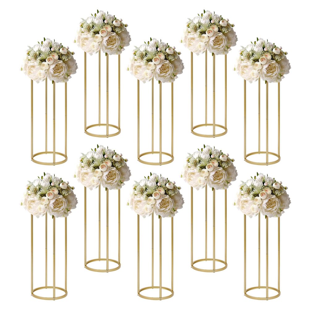 CNCEST 10pcs Wedding Table Flower Centerpieces, Tabletop Metal Flowers Floor Vases, 31.5inch High Vases Decor Geometric Tables Centerpieces for Birthday Party Reception(30x30x80cm)