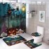 FBMLBRB Cute Gnomes Halloween 4 Pieces Shower Curtain Set,Cartoon Pumpkin Spooky Witch Ghost Horror Spider Web Bat Moon Non-Slip Rugs Toilet Lid Cover Bath Mat and Bathroom Curtain view 1