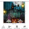 FBMLBRB Cute Gnomes Halloween 4 Pieces Shower Curtain Set,Cartoon Pumpkin Spooky Witch Ghost Horror Spider Web Bat Moon Non-Slip Rugs Toilet Lid Cover Bath Mat and Bathroom Curtain view 2