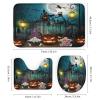 FBMLBRB Cute Gnomes Halloween 4 Pieces Shower Curtain Set,Cartoon Pumpkin Spooky Witch Ghost Horror Spider Web Bat Moon Non-Slip Rugs Toilet Lid Cover Bath Mat and Bathroom Curtain view 3