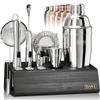 BARE BARREL Mixology Bartender Kit Bar Set | 14-Piece Cocktail Shaker Set | Martini Barware Mixing Tools for Home Bartending | Incl. 35 Recipe Cards | Gift Set (24oz Cobbler Shaker, Silver/Black) view 1