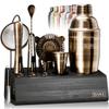 BARE BARREL Mixology Bartender Kit Bar Set | 14-Piece Cocktail Shaker Set | Martini Barware Mixing Tools for Home Bartending | Incl. 35 Recipe Cards | Gift Set (24oz Cobbler Shaker, Brass/Black) view 1
