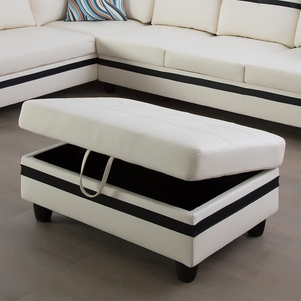 A Ainehome Sectional Sofa for Living Room, Ottoman, Modern Faux Leather Storage Ottoman for Living Room Furniture Sets, Apartment and Small Space(Size:35x23.5x17.5H, C-White)