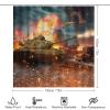 FBMLBRB Cool Fighter Airplane 4 Pieces Shower Curtain Set,Rustic Modern Tank Burning City Street Aircraft Non-Slip Rugs Toilet Lid Cover Bath Mat and Bathroom Curtain view 2