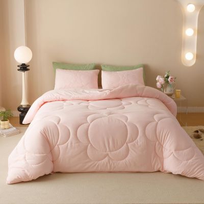 Luxlovery Pink Sunflower Comforter Set Twin Light Pink Floral Quilts Blush Pink Bedding Comforter Set Boho Farmhouse Plain Color Soft Breathable Cozy Comforter