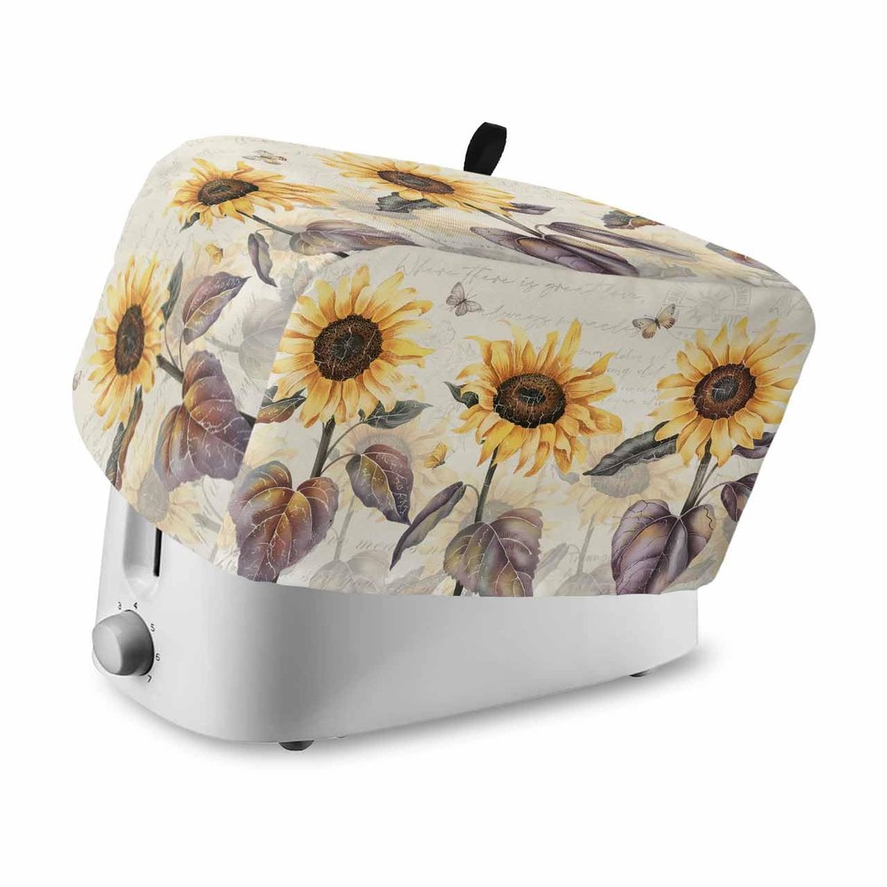 2 Slice Toaster Cover, Sunflower Bread Machine Cover Retro Floral Butterfly Country Style Kitchen Appliance Dust Cover with Top Handle Fingerprint Protection Lightweight Kitchen Toaster Cover