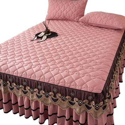 3-Pieces Bed Skirt Queen/Full/King Size Velvet Quilted Bedspread Set with 2 Pillow Shams 18Deep Dust Ruffle Drop 3-Side Dust Ruffle Drape Fitted Sheet for Bed Cover ( Color : #14 , Size : 180x220CM/7