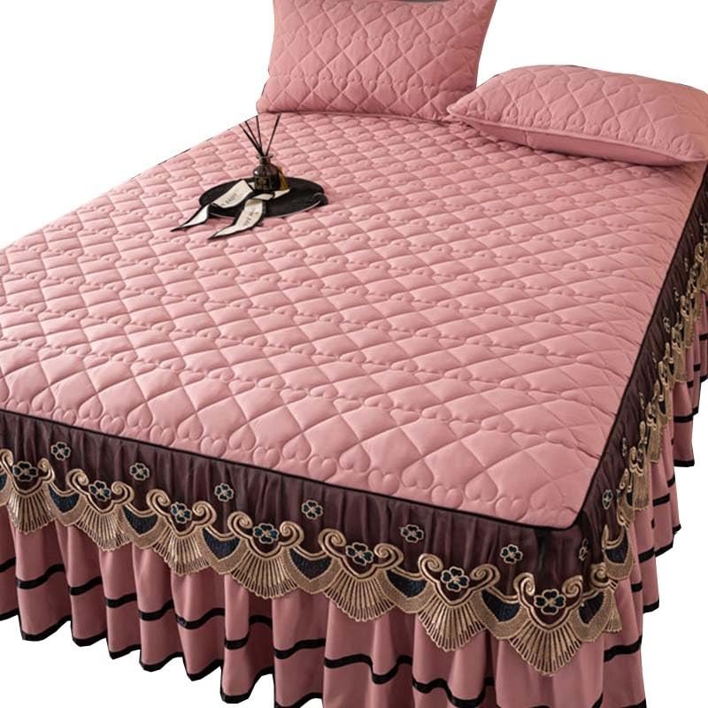 3-Pieces Bed Skirt Queen/Full/King Size Velvet Quilted Bedspread Set with 2 Pillow Shams 18Deep Dust Ruffle Drop 3-Side Dust Ruffle Drape Fitted Sheet for Bed Cover ( Color : #14 , Size : 180x220CM/7