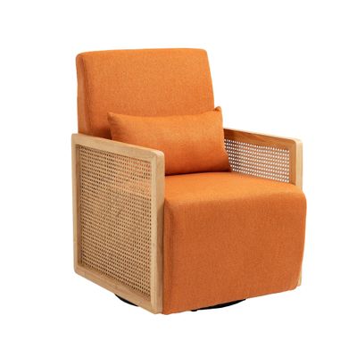 Opoiar Linen Accent Chair 360 Degree Swivel Barrel Club Chair, Leisure Arm Chair for Nursery, Hotel, Bedroom, Office, Lounge,Orange