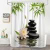 JEJOMEAG Zen Stones Shower Curtain Bamboo Leaves Lotus Flower Relaxing Meditation Japanese Garden Nature Scenery Fabric Bathroom Curtain with Hooks view 1
