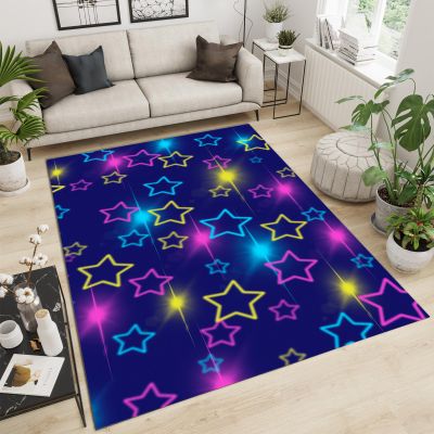 Neon Stars Kids Rug, Blue Background Non Slip Easy Care Decorative Rugs, Breathable Durable Carpet for Indoor Bedroom Living Room Sofa Office Floor Rug - 4 ft x 6 ft