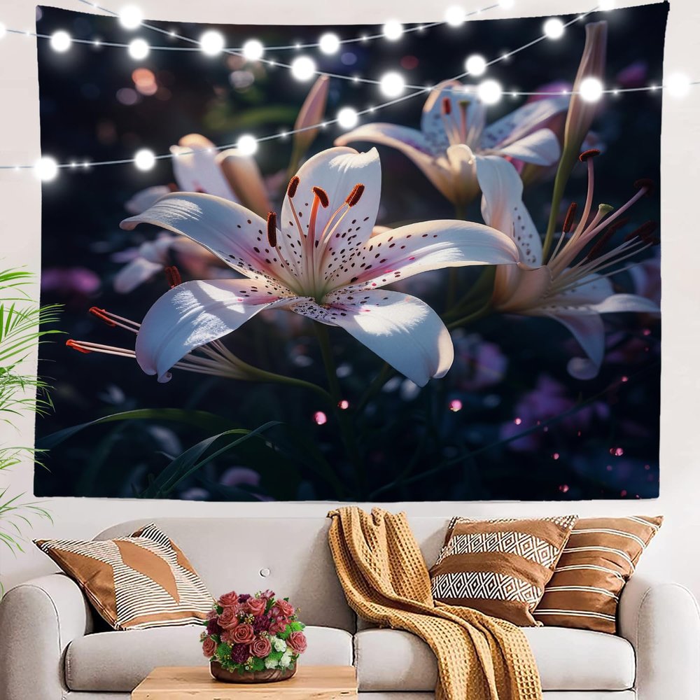 BaoNews Lily Garden Tapestry,Beautiful Woman Grey Rose Light Pink Inspirational Large Wall Hanging Polyester Tablecloths Tapestry Bedroom Room Living Room Dorm 39.4 x 59.1 Inches
