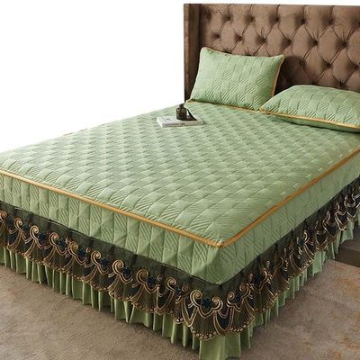 3-Pieces Bed Skirt Queen/Full/King Size Velvet Quilted Bedspread Set with 2 Pillow Shams 18Deep Dust Ruffle Drop 3-Side Dust Ruffle Drape Fitted Sheet for Bed Cover ( Color : #21 , Size : 180x220CM/7