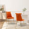 Clihome Velvet Dining Chairs Set of 2Orange Upholstered High Back Chairs for BedroomsLiving Room, Dining Room, KitchenModern Metal Chairs with Gold Handle and Gold Legs view 2