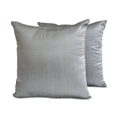 Fabric Mart Direct Plain Pillow Covers Silver Grey Pack of 2, 22"x22" (55x55 cm) Pillow Covers, Art Silk Plain, Solid Throw Pillowcase for Sofa, Solid Pattern Modern Style - Silver Gray Luxury
