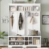 59" Wide Hall Tree with Metal Hooks and Storage Space, Modern Hallway Hall Tree with Shoe Cubbies, Multi-Functional Entryway Coat Rack for Hallway Living Room Bedroom (White, Shoe Cubbies, 24) view 1