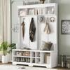 59" Wide Hall Tree with Metal Hooks and Storage Space, Modern Hallway Hall Tree with Shoe Cubbies, Multi-Functional Entryway Coat Rack for Hallway Living Room Bedroom (White, Shoe Cubbies, 24) view 2